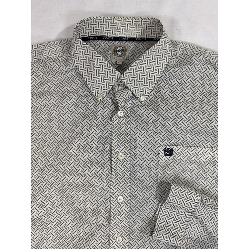 Cinch Mens XL Western‎ Shirt Geometric Print Gray Long Sleeve Button Up Cowboy